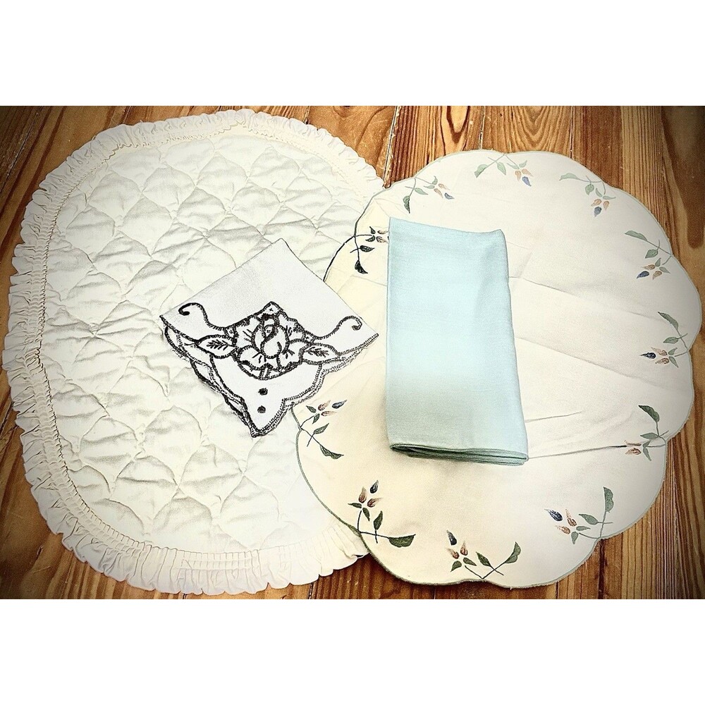 Vintage Placemats & Cloth Napkins Cottagecore Farmhouse Floral Quilted Linens